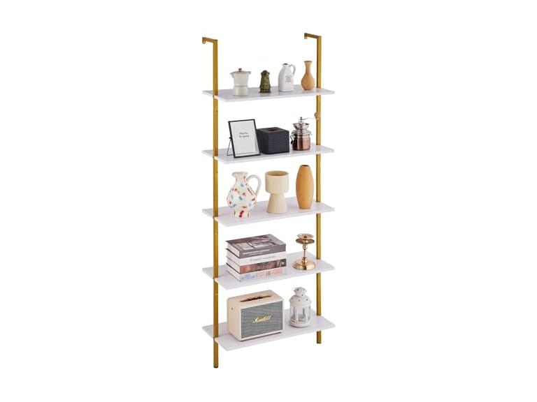Ladder Shelf, 5-Tier Bookshelf 24x11.8in White