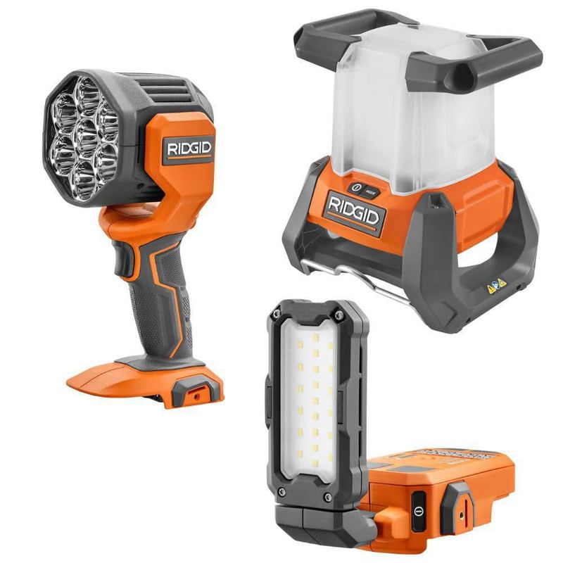 RIDGID - 18V Cordless 3-Tool Lighting Combo Kit with Magnetic Light, 360° Area Light, and Spotlight (Tools Only)