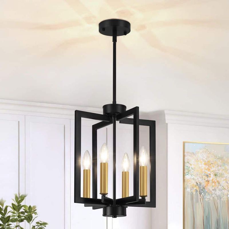 ZSMIHDOH - 4-Light Modern Geometric Black and Gold Chandeliers for Dining Room Kitchen Island Entryway