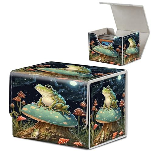 Card Deck Box for MTG, Microfiber Lining and Waterproof PU Leather Large Size Card Box, Fit 100+ Single Sleeved Cards, Strong Magnet Collectible Card Storage Box Fit TCG Fit MTG, Frog Mushroom