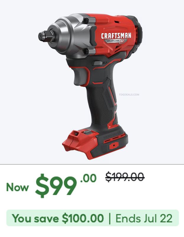 CRAFTSMAN IMPACT WRENCH (TOOL ONLY) NOW $99