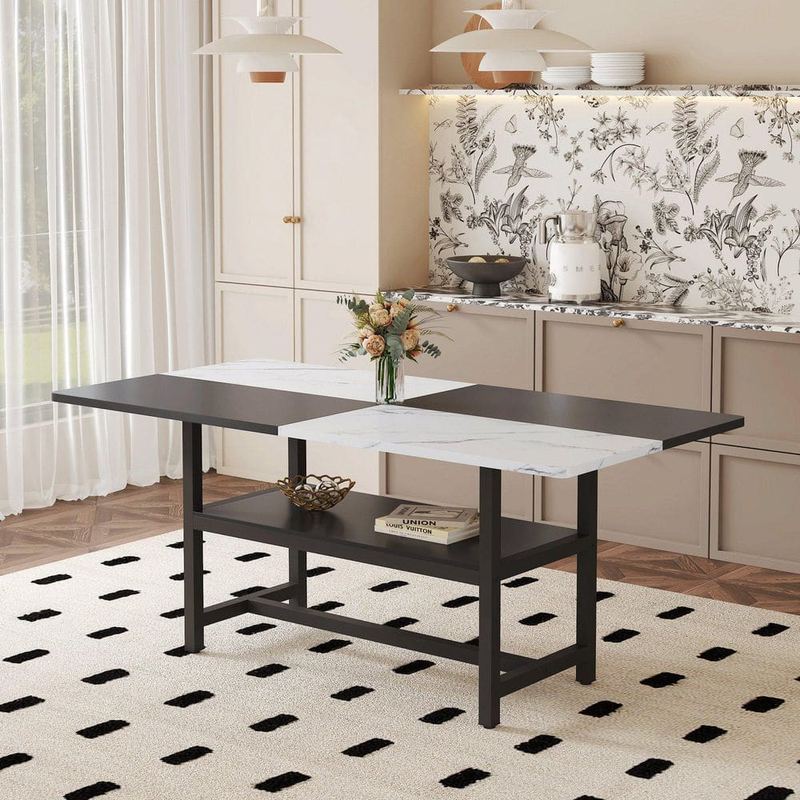 Polibi - White/Black Wood 71 in. 4-Legs Dining Table Seats-4