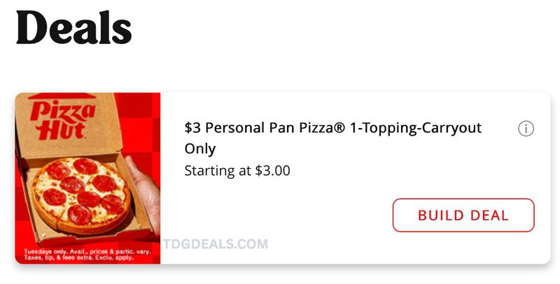 $3 PERSONAL PAN PIZZA 1-TOPPING @ PIZZA HUT 🍕