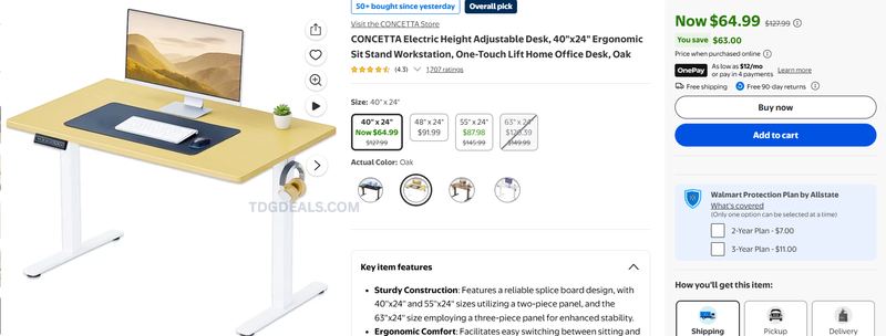 $65 CONCETTA Electric Standing Desk