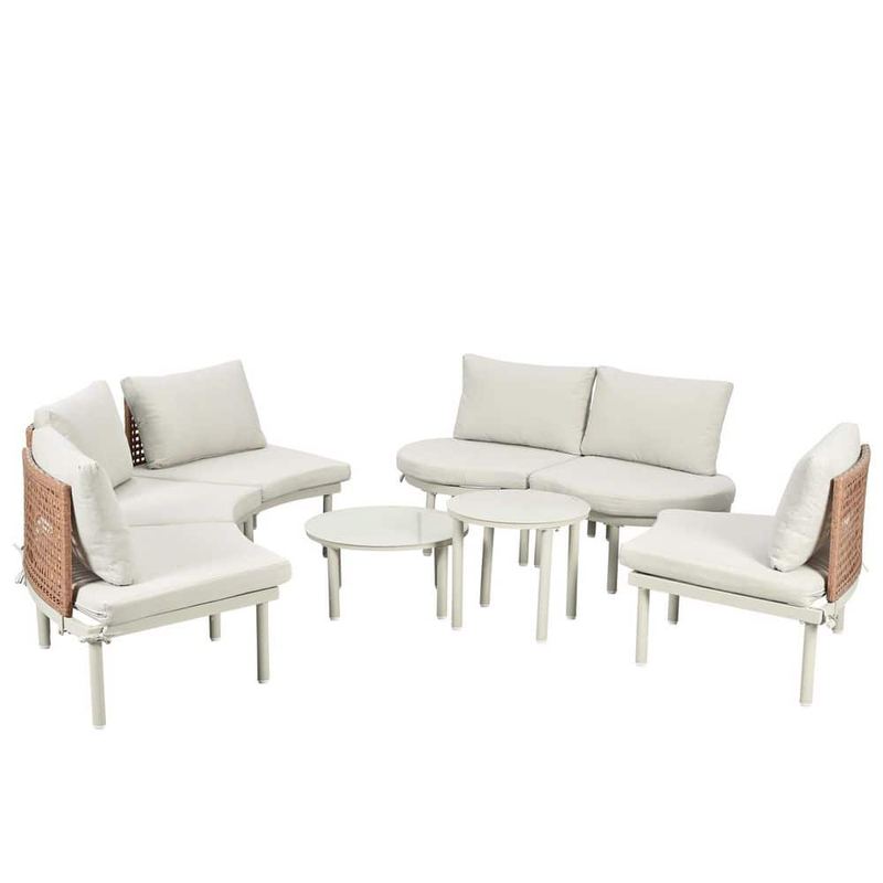 Boosicavelly - 8-Piece Beige Aluminum Outdoor Patio Conversation Sofa Set with Beige Cushions