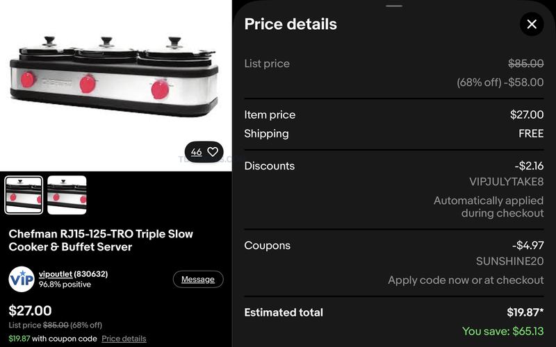 $20 Chefman Triple Slow Cooker & Buffet Server