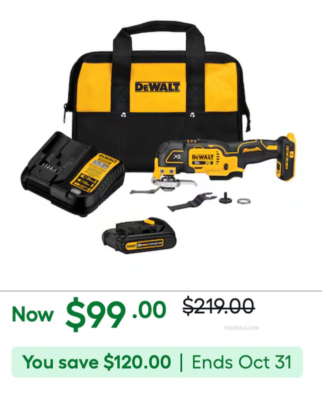 $219 DEWALT XR 20V OSCILLATING MULTI-TOOL KIT FOR $99