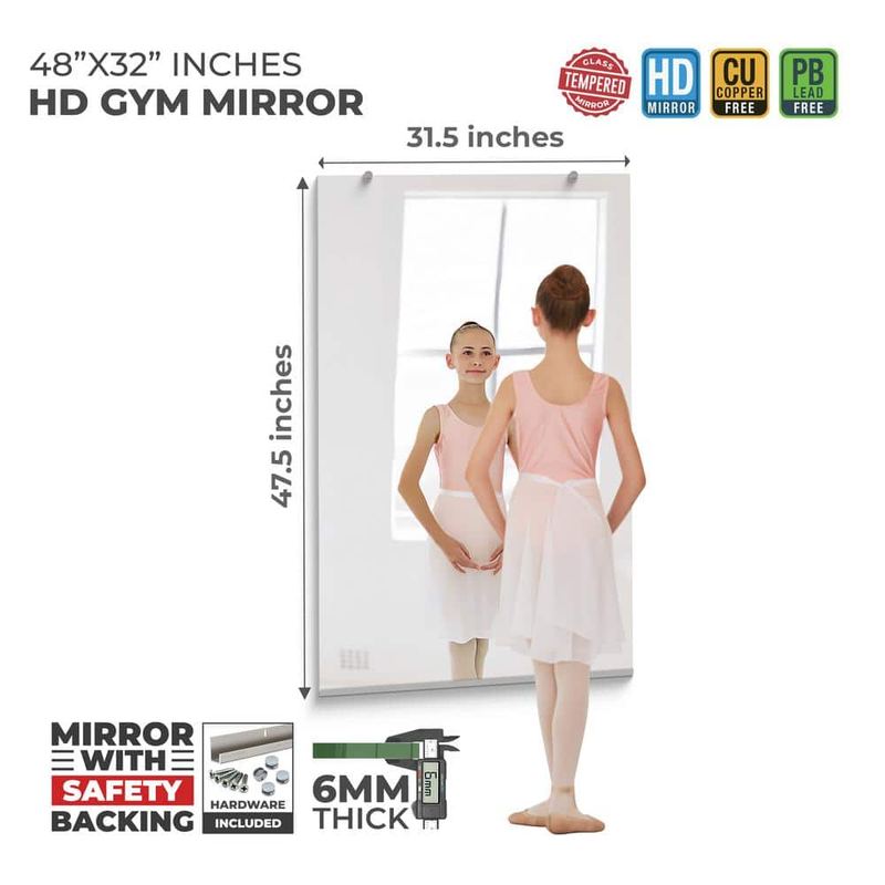 Fab Glass and Mirror - Home Gym Mirror 47.5 in. W x 31.5 in. H 1/4 in. HD Tempered Glass, Safety-Backed, Rust Resistant