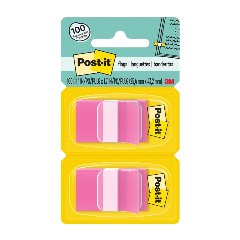 Post-it Flags, 1 in. Wide, Pink, 50 Flags/Dispenser, 2 Dispensers