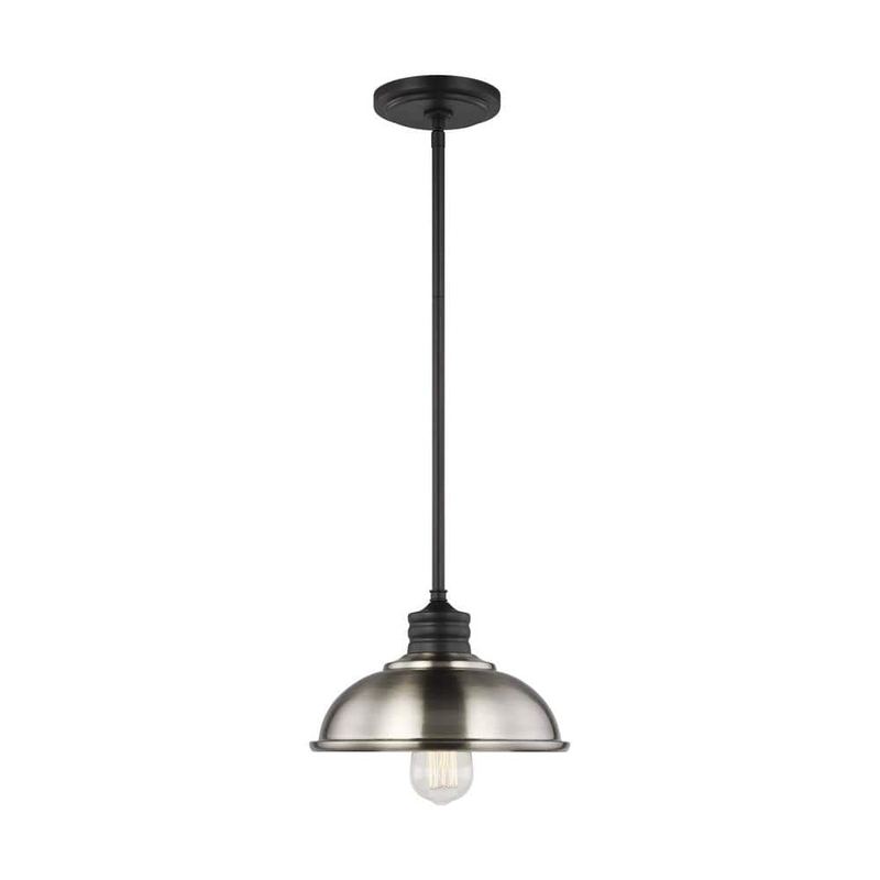 Generation Lighting - Dustin 1-Light Brushed Nickel Hanging Pendant with Metal Shade and Matte Black Accents