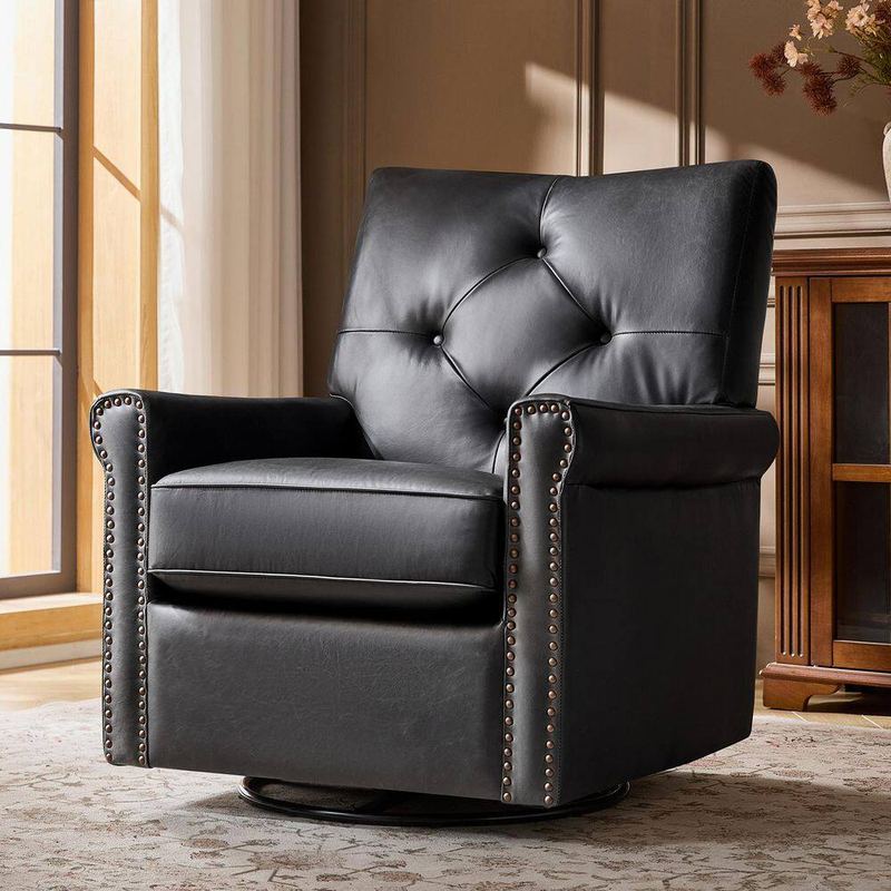 JAYDEN CREATION - Germa Black Traditional Swivel Rocker Arm Chair with Nailhead Trim