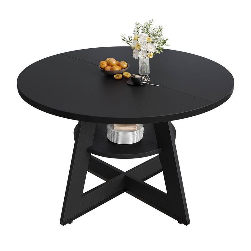 Bestier - Modern Black Manufactured Wood 47 in. Cross Legs Base Round Dining Table, Seats 4-6