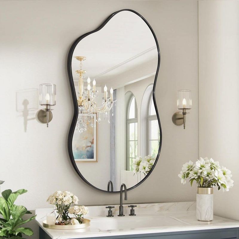 Hochwertiges - 46 in. W. x 26 in. H Irregular Black Aluminum Alloy Framed Wall Mirror Asymmetrical Wall Mirror