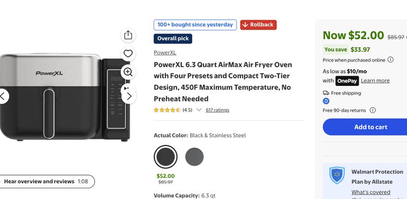 $86 - PowerXL 6.3 Quart AirMax Air Fryer