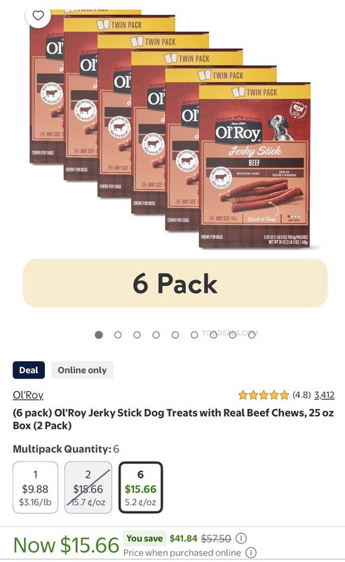 DOG OWNERS: 6 PACK OF OL’ ROY JERKY TREATS FOR $15.66 🐶