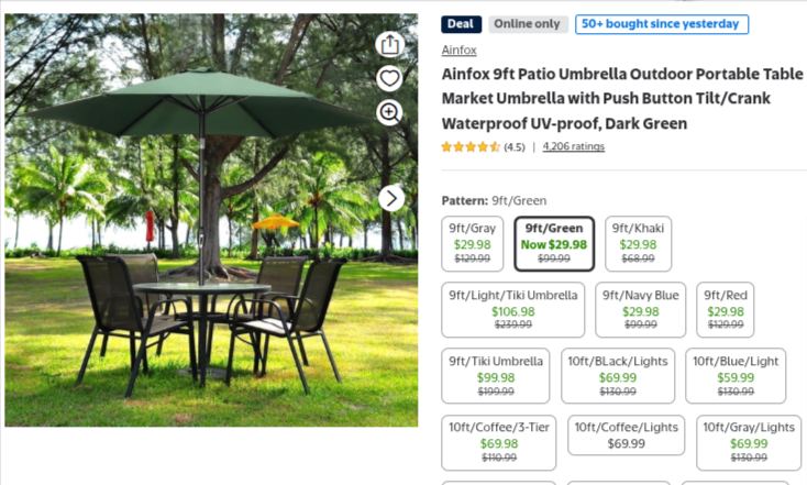 $29 9 Foot Tilt & Crank Patio Umbrellas