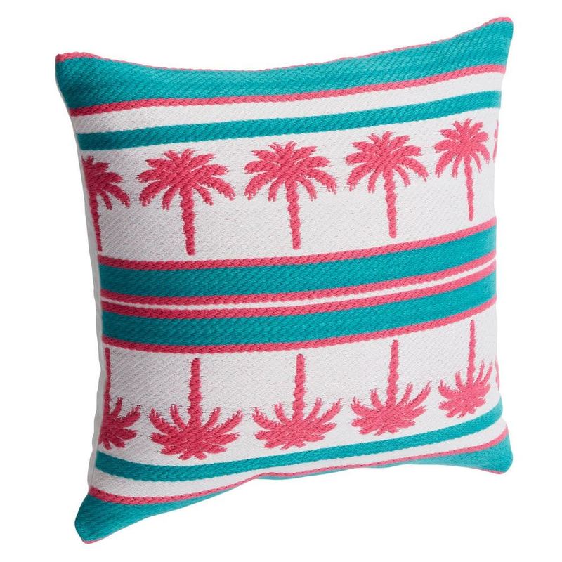 Hampton Bay - 20 in. x 20 in. Woven Outdoor Patio Throw Pillow in Pink Palms