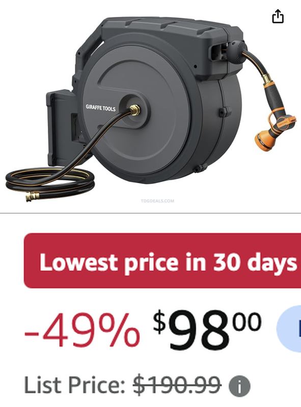 $190.99 GIRAFFE 90FT RETRACTABLE HOSE REEL NOW $98