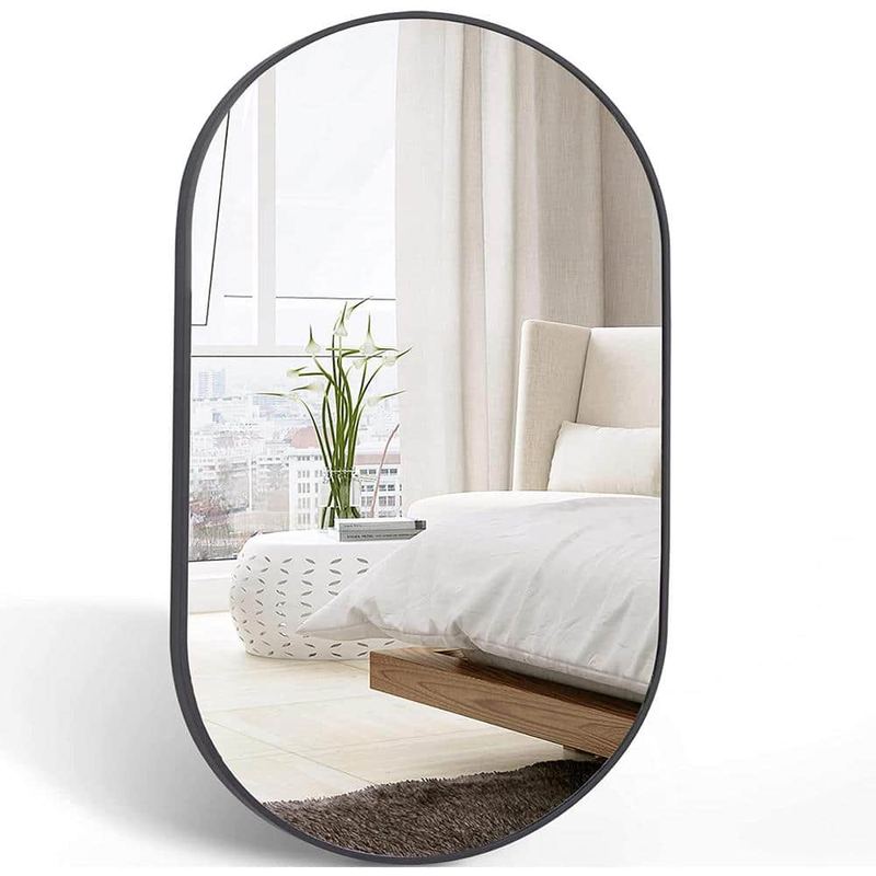 Nestfair - 20 in. W x 28 in. H Black Oval Brush Metal Framed Vanity Mirror