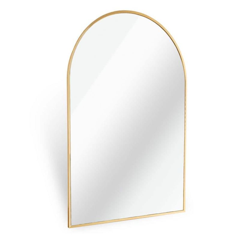 Nestfair - 20 in. W x 30 in. H Classic Arch Top Gold Metal Framed Wall Mirror