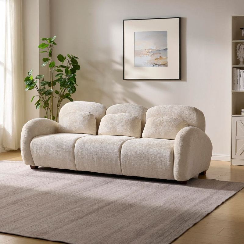 CHRISTOPHER KNIGHT HOME - Troy 78 in. Round Arm Polyester Fabric Rectangle Sectional Sofa in Beige with 3 Pillows