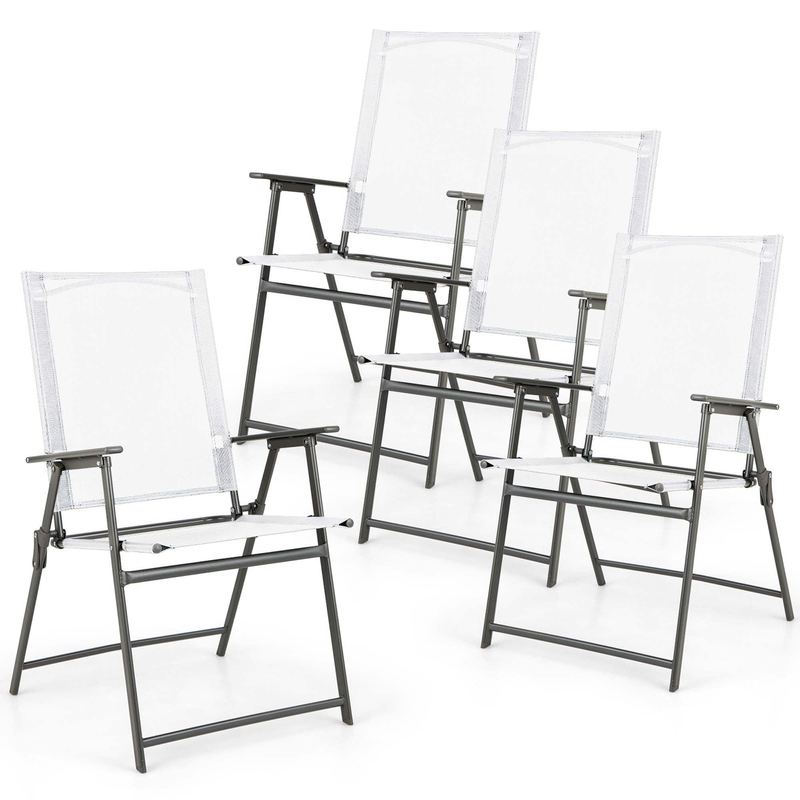 Costway - 4pcs Patio Folding Portable Dining Chairs Metal Frame Armrests Garden - White