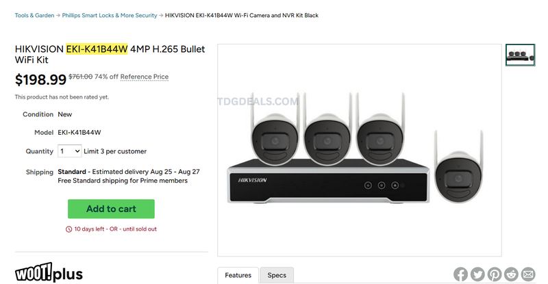 HIKVISION 4-CAM WIFI NVR KIT — $198.99