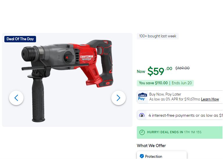 $59.00 - CRAFTSMAN V20 SDS-plus Rotary Hammer Drill