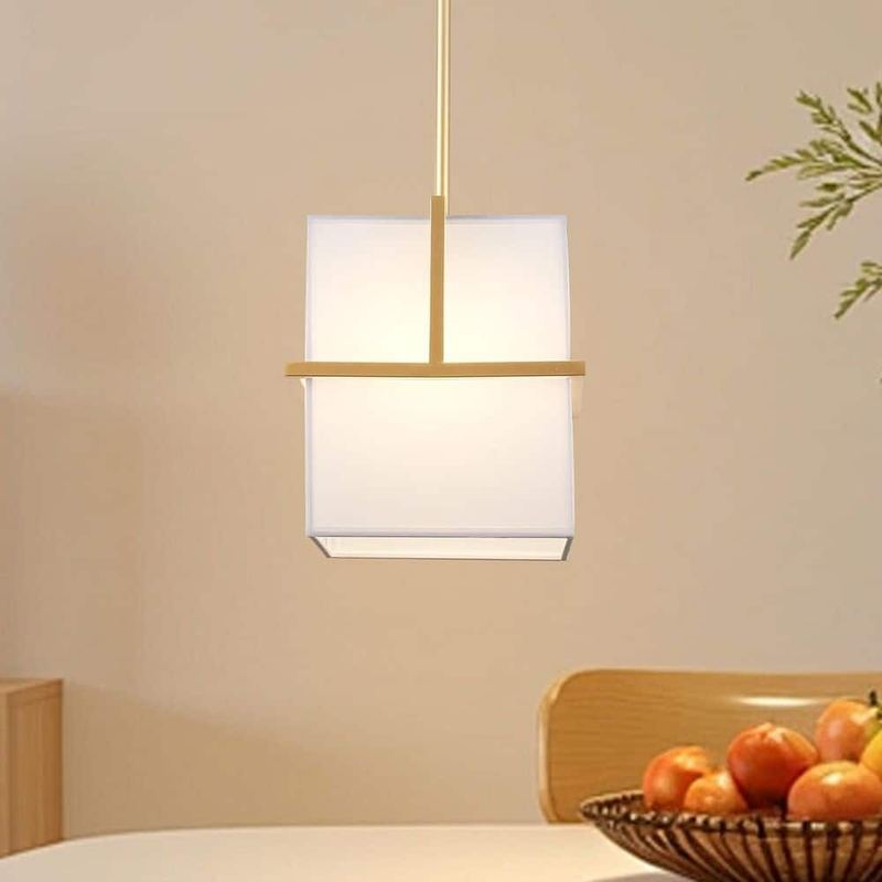 HLJYNJM - 1-Light Gold Modern Height Adjustable Chandelier with Fabric Shaded, Pendant Light for Kitchen Island