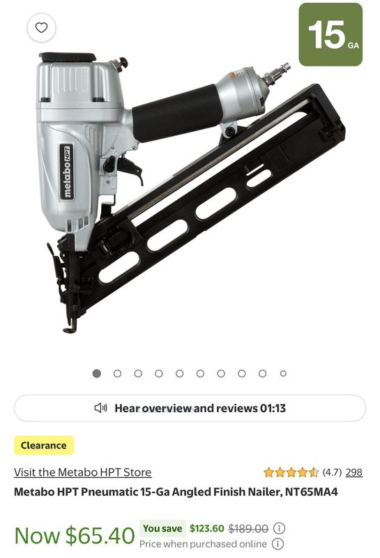 This Metabo HPT 15-Ga Finish Nailer just dropped to $65.40 at Walmart.