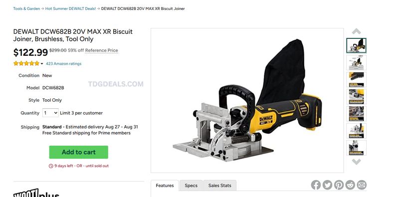 DEWALT DCW682B BISCUIT JOINER — $122.99