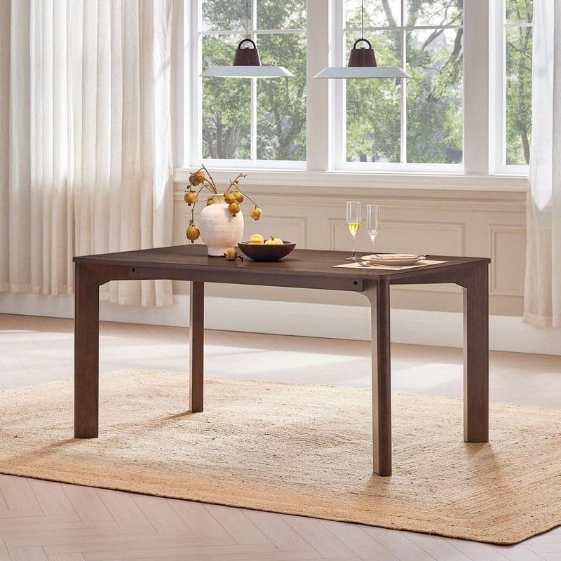 Spruce & Spring - Simon Walnut Wood 59 in. 4-Legs Dining Table Seats 4 to 6 w/Rubber Wood-Legs Rounded CornersPremium Walnut Veneer