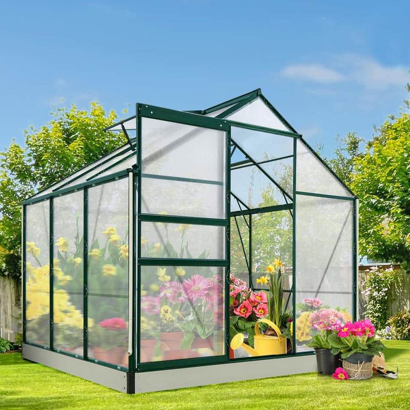 6 ft. W x 6 ft. D x 7 ft. H Outdoor Walk-In Polycarbonate Hobby Greenhouse, Green