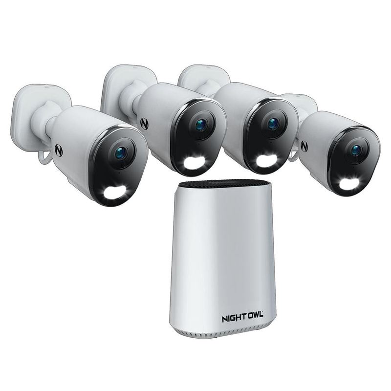 Night Owl - 8-Channel 2K 64GB WiFi Recorder Security System with 4 Plug-In Spotlight Cameras