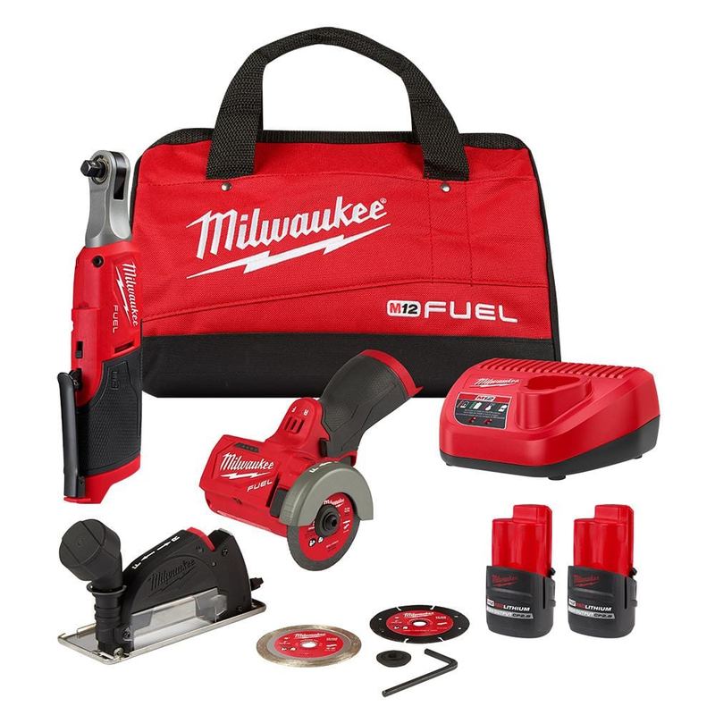 Milwaukee - M12 FUEL 12-Volt Lithium-Ion Brushless Cordless High Speed 3/8 in. Ratchet and M12 FUEL 3 in. Cut Off Saw Kit