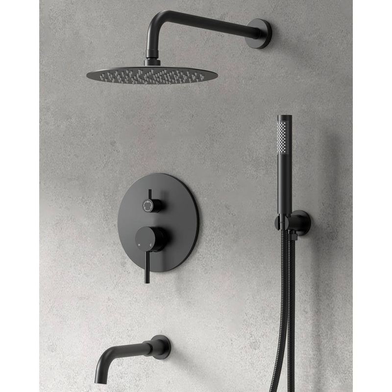 GRANDJOY - 3-Spray Round High Pressure Wall Bar Shower Kit Tub and Shower Faucet with Hand Shower in Matte Black (Valve Included)