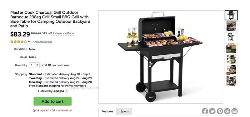 $169.99 MASTER COOK CHARCOAL GRILL FOR $83.29