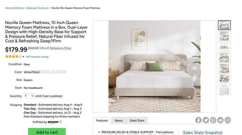 NOVILLA 10" QUEEN MEMORY FOAM MATTRESS — $179.99