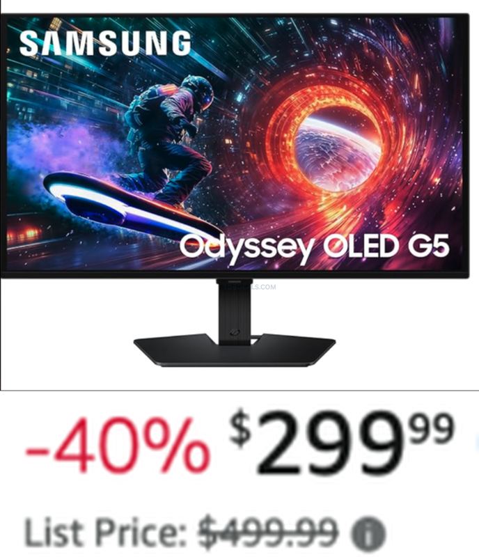 $499.99 SAMSUNG 27" ODYSSEY OLED G5 GAMING MONITOR FOR $299.99