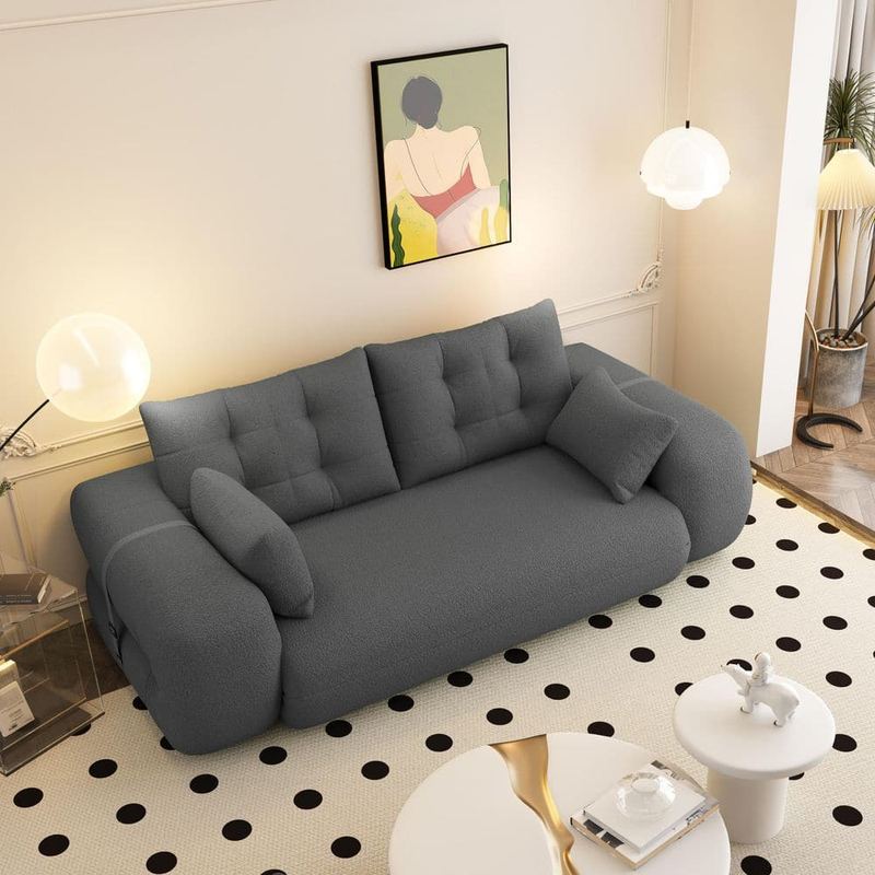 Qualler - 78.7 in. Straight Arm Teddy Fabric Rectangle 3-in-1 Multi-Functional Foldable Sofa in Gray