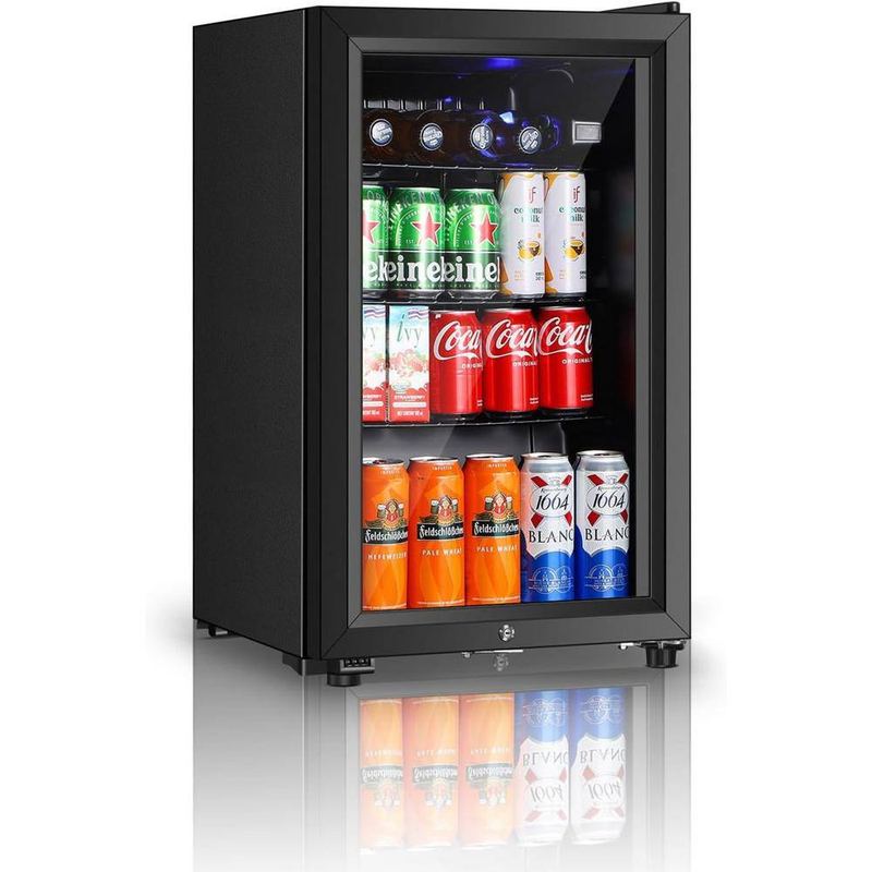 HAILANG - 16 in. Single Zone 80 12 oz. Cans Beverage Cooler in Black with Double Glazed Door, Door Locks, 32°F - 50°F