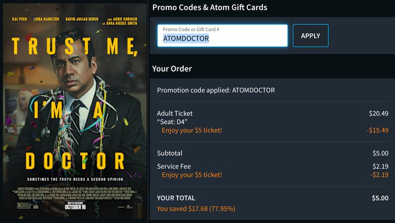 $5 MOVIE TICKET AT ATOM TICKETS 🎟️