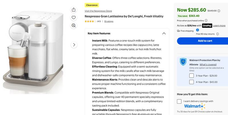 $649.00 - Nespresso Gran Lattissima by De'Longhi, Fresh Vitality