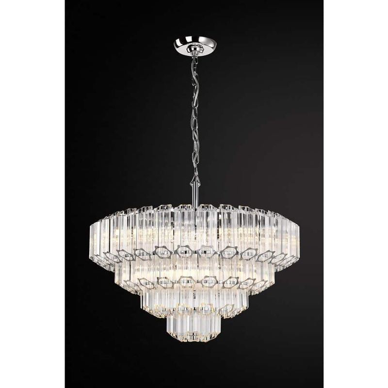 Edvivi - Symphony 26 in. 9-Light Chrome Crystal Chandelier, 4-Tier Modern Rounded Chandelier for Dinning Living Room Entryway