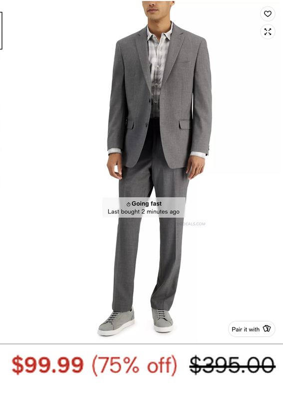 $99.99 MARC NEW YORK SLIM FIT 2-PIECE SUIT