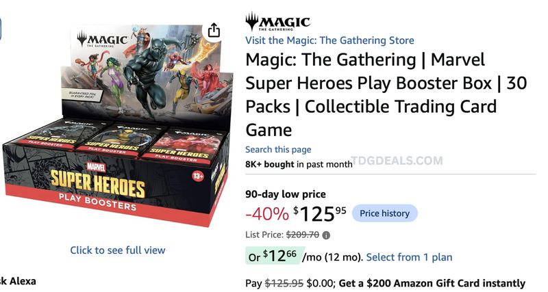 $209.70 MTG MARVEL SUPER HEROES PLAY BOOSTER BOX FOR $125.95