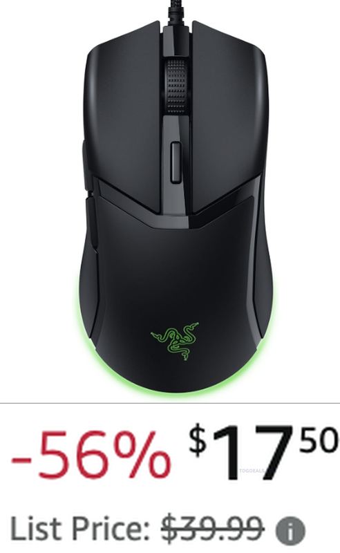 56% OFF, $39.99 RAZER COBRA WIRED GAMING MOUSE NOW $17.50