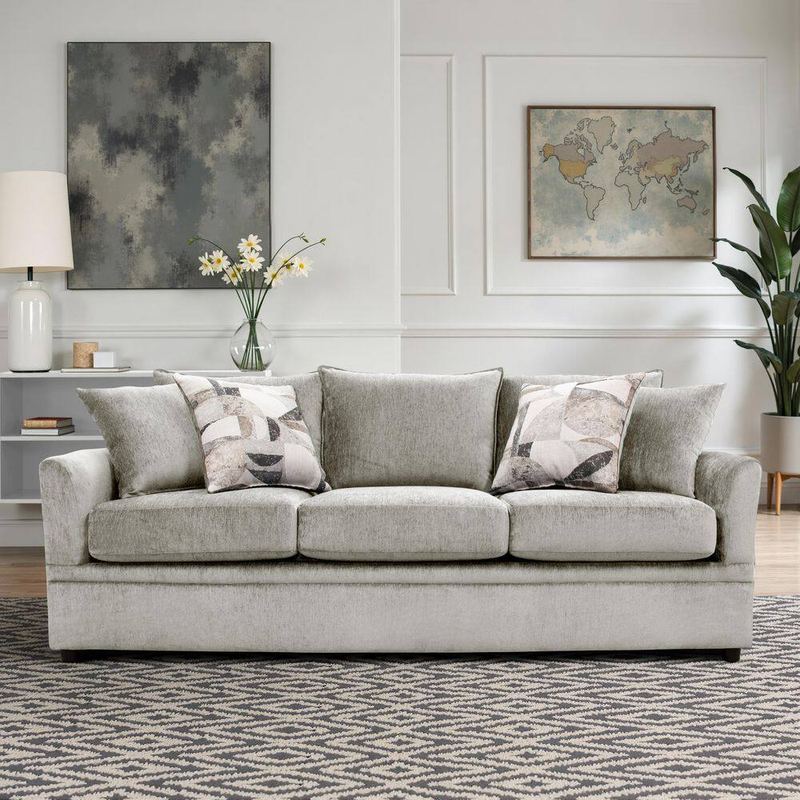NEW CLASSIC HOME FURNISHINGS - New Classic Furniture Sylvie 80.5 in. Flared Arm Polyester Removable Cushion Sofa in Light Gray
