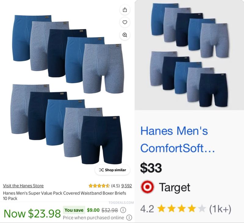 10-PACK HANES BOXER BRIEFS $23 AT WALMART