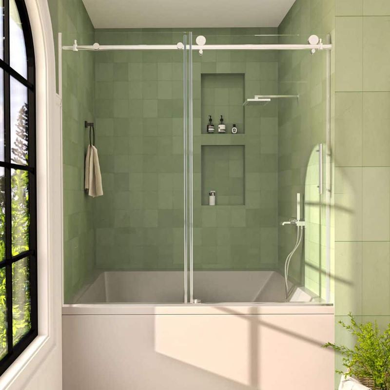 Hermitage Bath - Brewo 60 in. W x 60 in. H Sliding Semi Frameless Tub Door in Silver Finish with Clear Glass